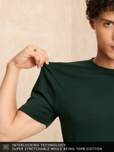 Men's Green Solid Round Neck Supima Tshirt