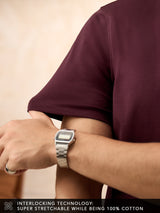 Men's Maroon Solid Round Neck Supima Tshirt