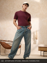 Men's Maroon Solid Round Neck Supima Tshirt