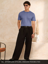 Men's Blue Solid Round Neck Supima Tshirt