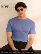 Men's Blue Solid Round Neck Supima Tshirt