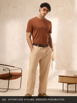 Men's Brown Solid Round Neck Supima Tshirt
