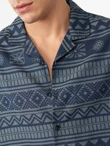 Men's Blue Printed Oversized Shirt