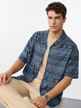 Men's Blue Printed Oversized Shirt