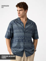 Men's Blue Printed Oversized Shirt