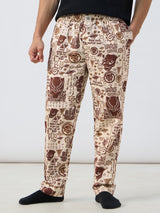 Men's Beige Printed Regular Fit Pajamas