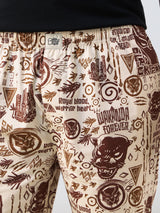 Men's Beige Printed Regular Fit Pajamas
