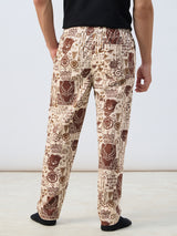 Men's Beige Printed Regular Fit Pajamas