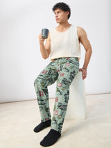 Men's Green Printed Pajamas
