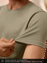 Men's Green Solid Round Neck Supima Tshirt