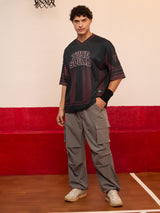 Men's Black V-Neck Oversized Jersey