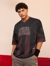 Men's Black V-Neck Oversized Jersey