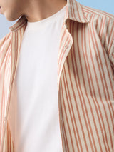 Men's Orange Striped Cotton Linen Shirt