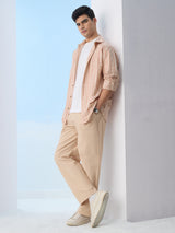 Men's Orange Striped Cotton Linen Shirt