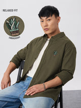 Men's Green Cotton Linen Shirt