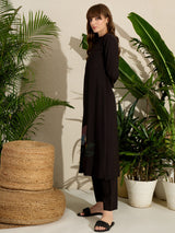 Women's Black Embroidered A-Line Kurta Palazzo Set