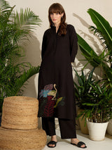Women's Black Embroidered A-Line Kurta Palazzo Set