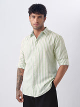 Men's Green Striped Regular Fit Shirt