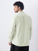 Men's Green Striped Regular Fit Shirt