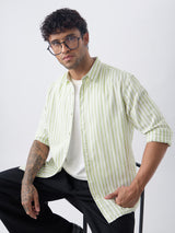 Men's Green Striped Regular Fit Shirt