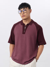 Men's Pink Colorblocked Zipper Polo Tshirt