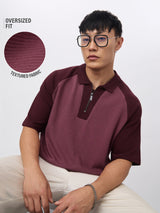 Men's Pink Colorblocked Zipper Polo Tshirt