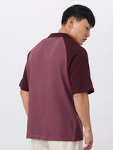 Men's Pink Colorblocked Zipper Polo Tshirt