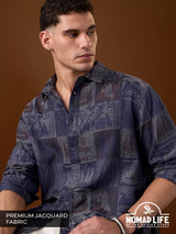 Men's Blue Printed Relaxed Shirt