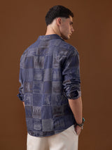 Men's Blue Printed Relaxed Shirt