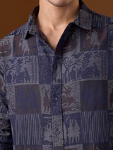 Men's Blue Printed Relaxed Shirt