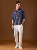 Men's Blue Printed Relaxed Shirt