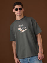 Men's Grey Round Neck Oversized Tshirt