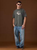 Men's Grey Round Neck Oversized Tshirt