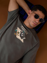 Men's Grey Round Neck Oversized Tshirt