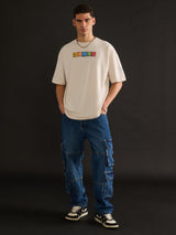 Men's Off White Round Neck Oversized Tshirt