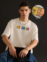 Men's Off White Round Neck Oversized Tshirt