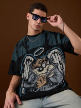 Men's Black Round Neck Oversized Tshirt