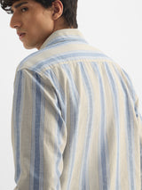 Men's Blue Striped Cotton Linen Shirt