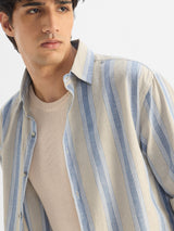 Men's Blue Striped Cotton Linen Shirt