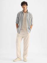 Men's Blue Striped Cotton Linen Shirt