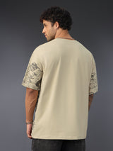 Men's Beige Round Neck Oversized Tshirt