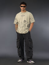 Men's Beige Round Neck Oversized Tshirt