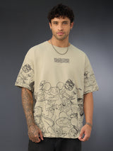 Men's Beige Round Neck Oversized Tshirt