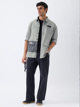 Men's Grey Oversized Utility Shirt