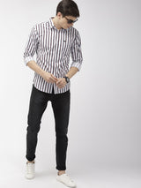 Men's Slim Fit Multi Striped Full Sleeves Cutaway Collar Casual Shirt