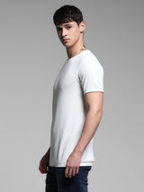 Men's White Casual Slim Fit Solid  Tshirt