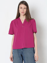 Women's Pink V-Neck Top