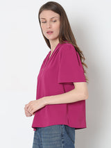 Women's Pink V-Neck Top