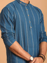 Men's Blue Woven Jacquard Kurta