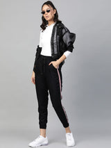 Women's White Rib High Neck Full Sleeve Top